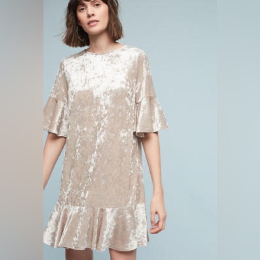 Anthropologie Sunday in Brooklyn Champagne Velvet Flutter Dress Size XS Holiday